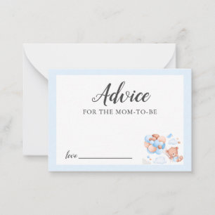 Advice for Mummy Blue Teddy Bear Baby Shower Card