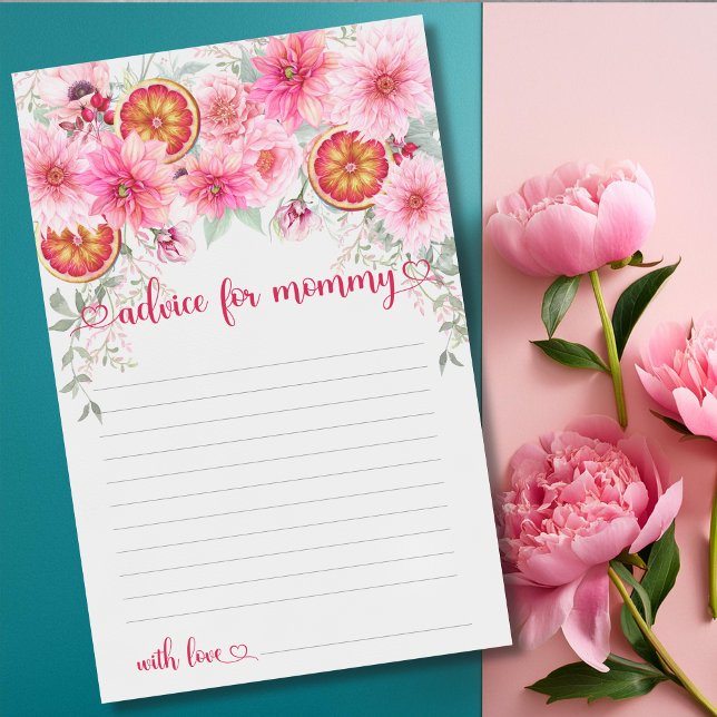 Advice For Mummy Citrus Pink Baby Shower Game (Advice for mommy baby shower game card, girl baby shower)