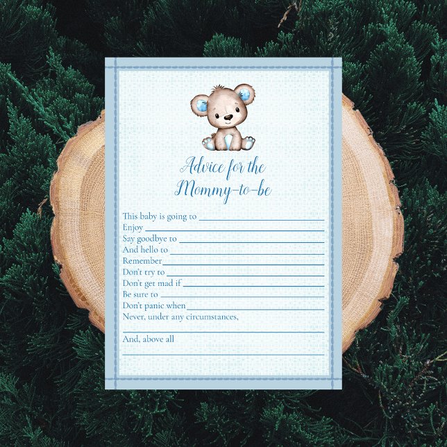 Advice For Mummy Cute Brown Bear Shower Game Card (Creator Uploaded)