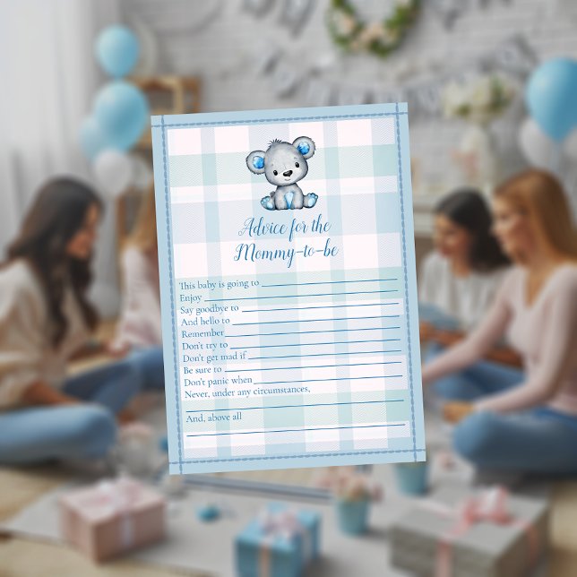 Advice For Mummy Cute Grey Bear Boy Shower Game Invitation (Creator Uploaded)