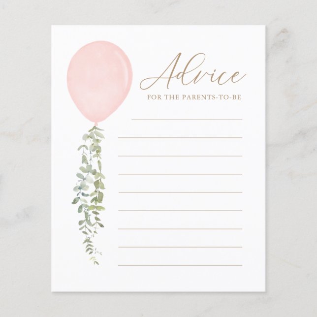 Advice for Parents Pink Balloon Baby Shower Game (Front)