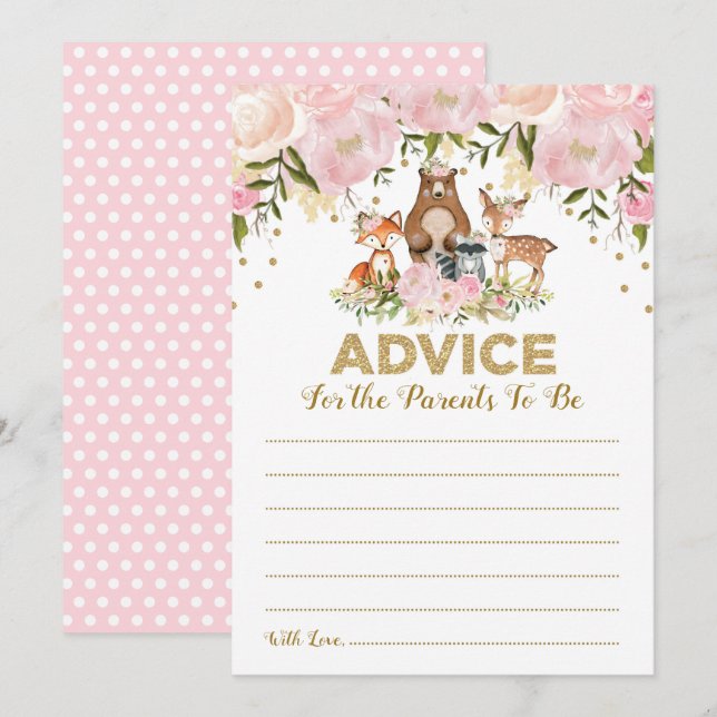 Advice for Parents Woodland Baby Girl Shower Card (Front/Back)