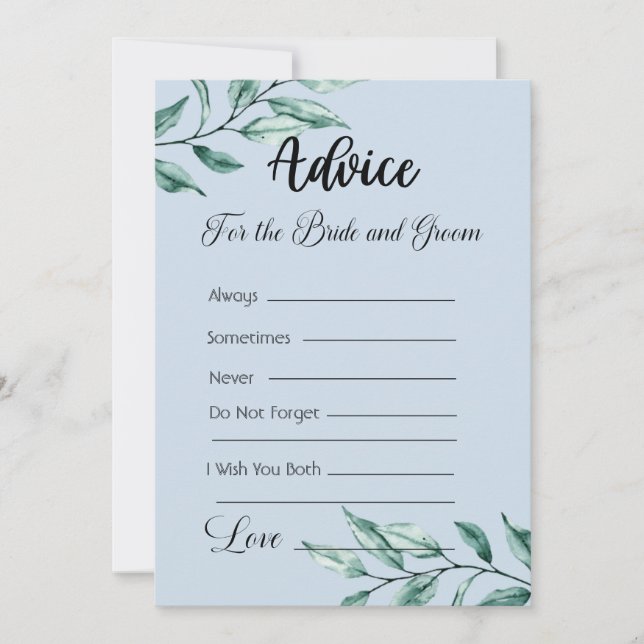 Advice For The Bride and Groom Blue Grey Greenery Invitation (Front)