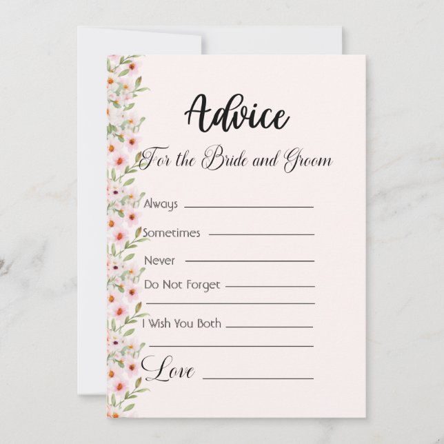 Advice For The Bride and Groom Pink Flowers Invitation (Front)