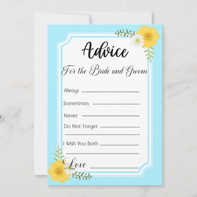 Advice For The Bride and Groom Sky Blue Floral Invitation (Front)