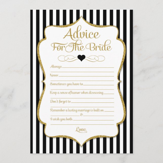 Advice For The Bride Black Gold Bridal Shower Game Card (Front)