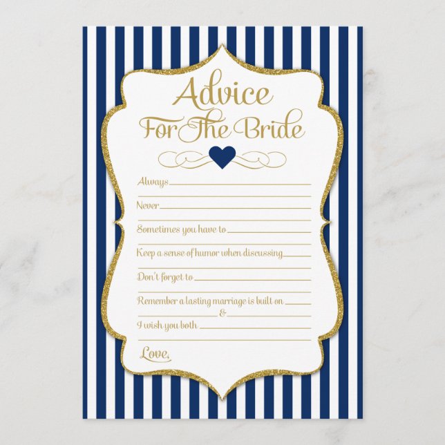 Advice For The Bride Navy Blue Gold Bridal Shower Card (Front)