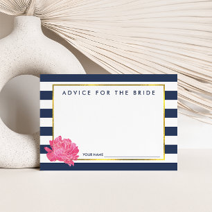 Advice for the Bride Navy Stripe & Pink Peony Card