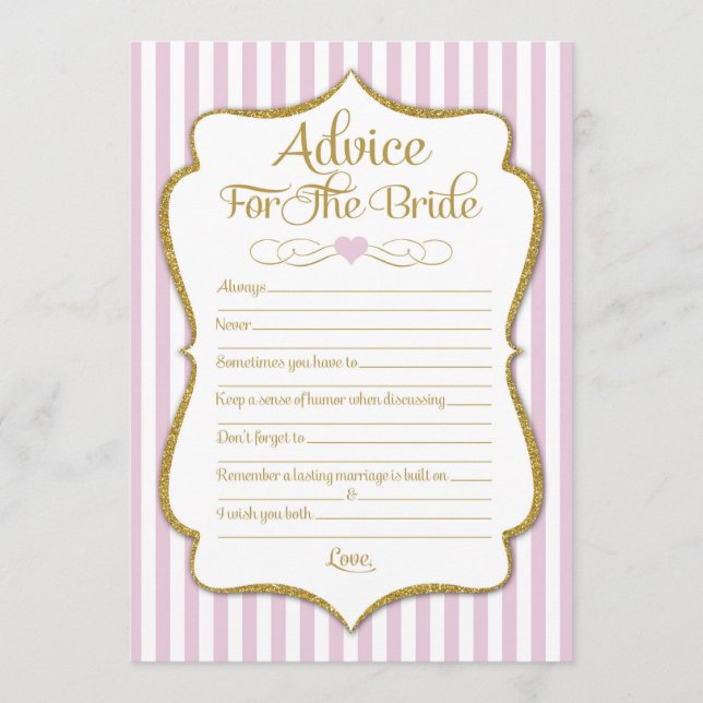 Advice For The Bride Pink Gold Bridal Shower Game (Front)