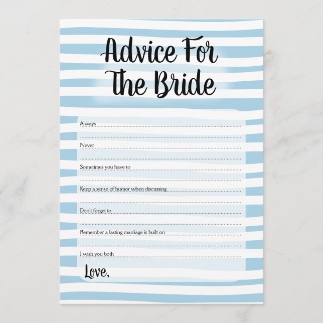 Advice For The Bride Shower Game Blue White (Front)