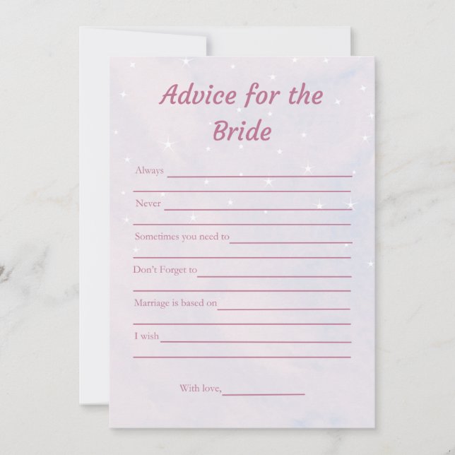 Advice for the Bride Soft Bridal Shower Game Card (Front)