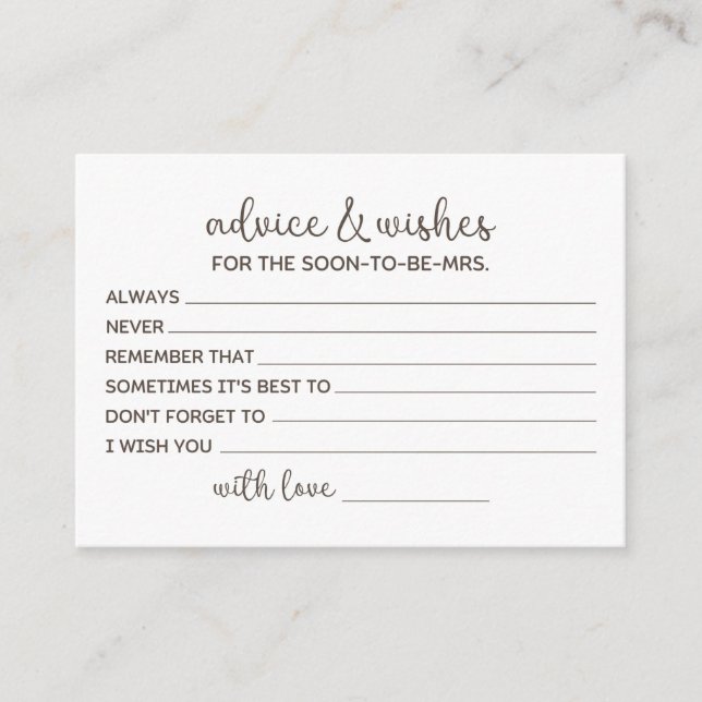 Advice for the Bride-To-Be Enclosure Card (Front)