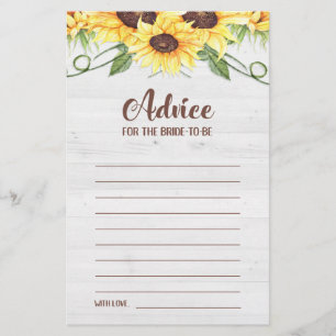 Advice for the Bride to  Be Sunflower Shower Card