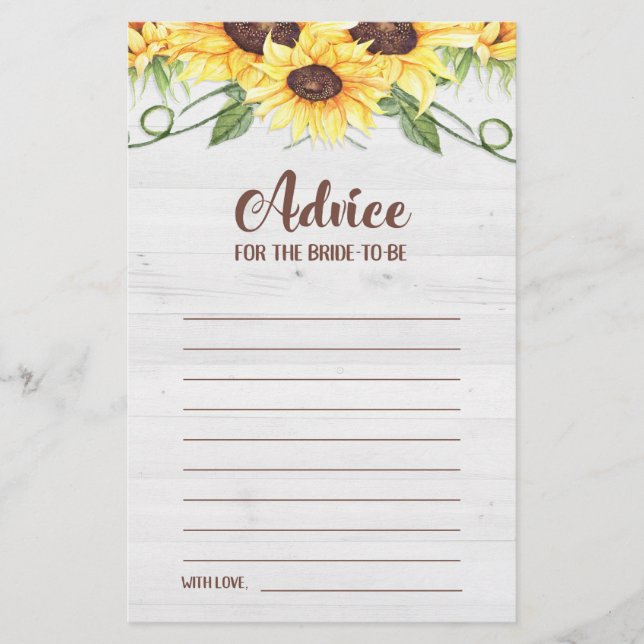 Advice for the Bride to  Be Sunflower Shower Card (Front)