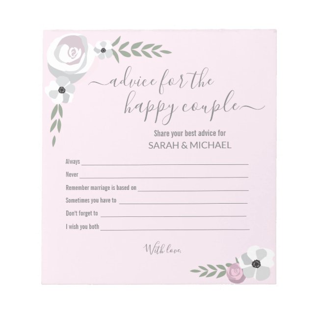 Advice for the happy couple flower bridal shower notepad (Front)