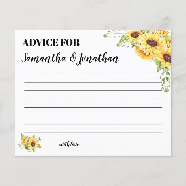 Advice for the Happy Couple Shower Sunflower Card (Front)