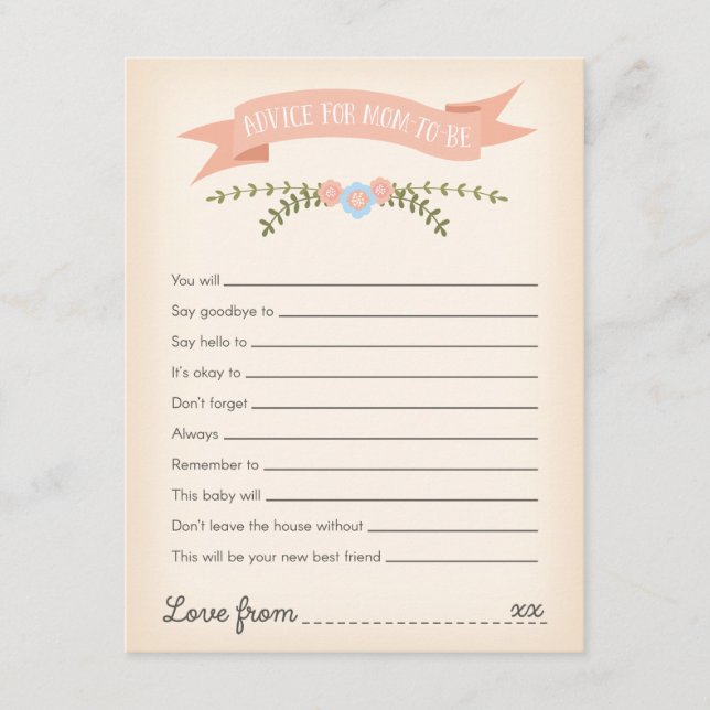 Advice for the Mommy-to-be Baby Shower Game Card (Front)