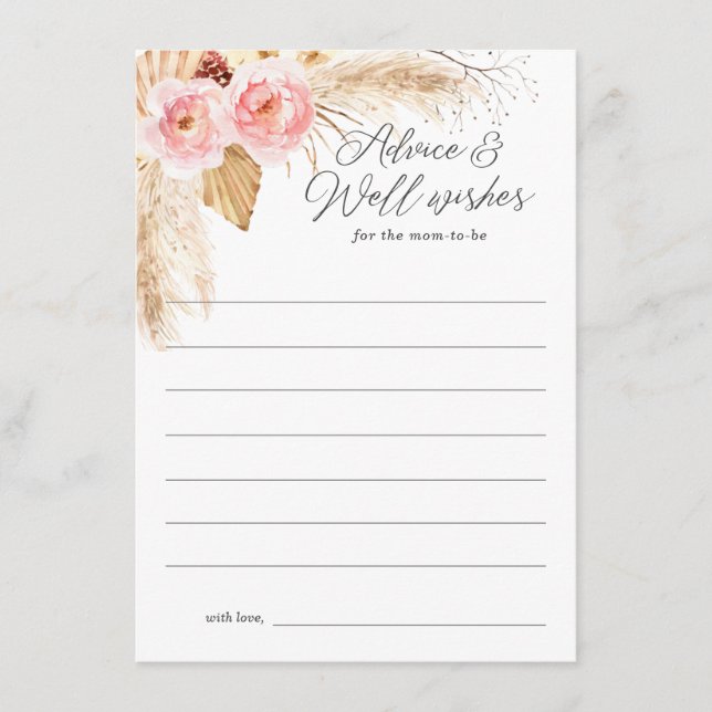 Advice for the new parents boho pink floral pampas card (Front)
