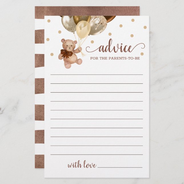 Advice for the Parents Baby Shower Teddy Bear (Front/Back)