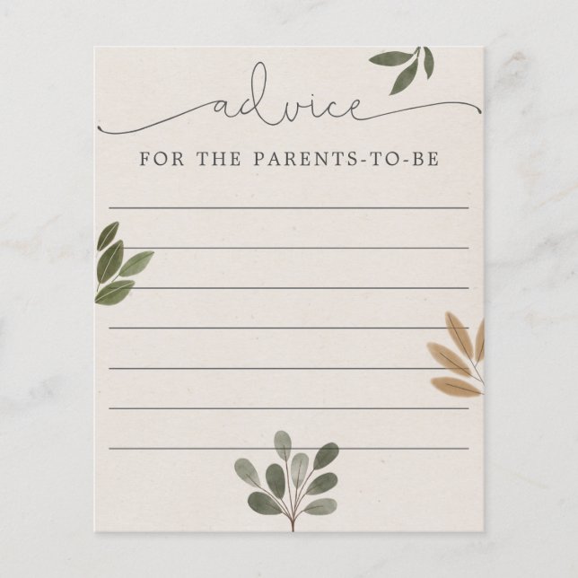 Advice for the Parents-to-be Baby Shower Game (Front)