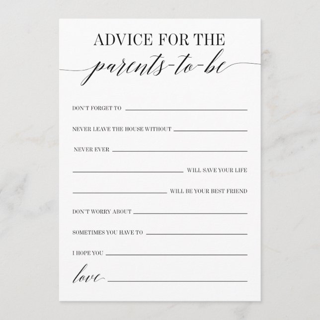 Advice For The Parents-To-Be Baby Shower Game Prog Programme (Front)