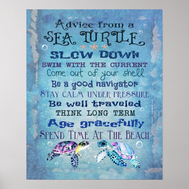Advice From A Sea Turtle Coastal Poster (Front)