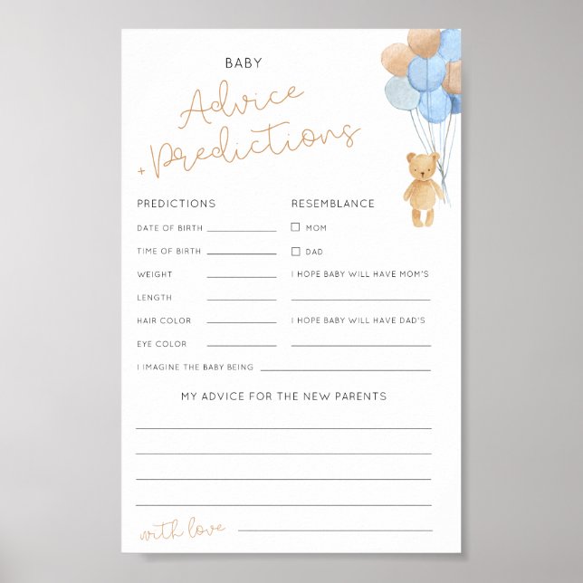 Advice & Predictions Downloadable Baby Shower Card Poster (Front)