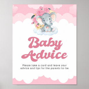 Advice Sign Pink Elephant Girl Baby Shower Poster