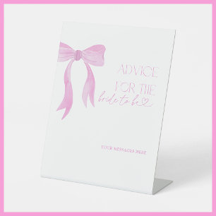Advice To The Bride Pink Bow Bridal Shower Game Pedestal Sign