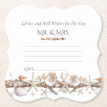 Advice & Well Wishes Seashells Pearls Starfish Paper Coaster<br><div class="desc">Beautiful advice and well-wishers Tropical,  Seashells,  White Pearls,  and Driftwood coaster.  Each guest can fill in their advice,  write their name and leave for the bride and groom. Background colour can be changed to any colour you like.</div>