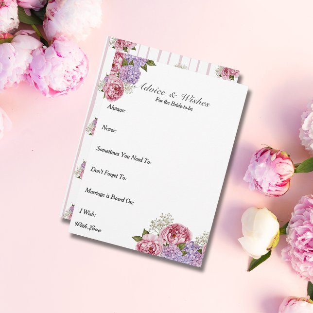 Advice & Wishes  Bridal shower Peony hydrangea (Advice & Wishes Bridal shower Peony hydrangea)