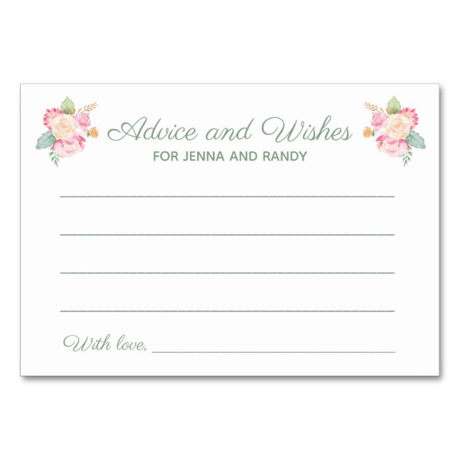 Advice Wishes Floral Watercolor Wedding Cards (Front)