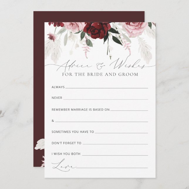 Advice & Wishes for Bride and Groom Bridal Shower (Front/Back)