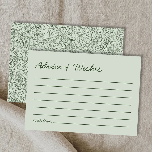 Advice & Wishes Green Handwritten Bridal Shower Card (Advice & Wishes Green Handwritten Bridal Shower Note Card)