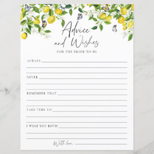 Advice Wishes Lemon Bridal Shower Game