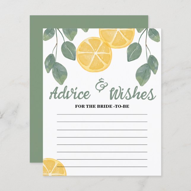 Advice & Wishes Lemon Bridal Shower Game (Front/Back)