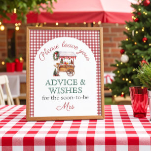 Advice Wishes Red Christmas market Bridal Shower Poster