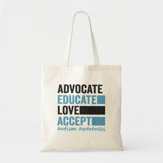 Advocate Educate Love Accept Autism Awareness Gift Tote Bag (Front)
