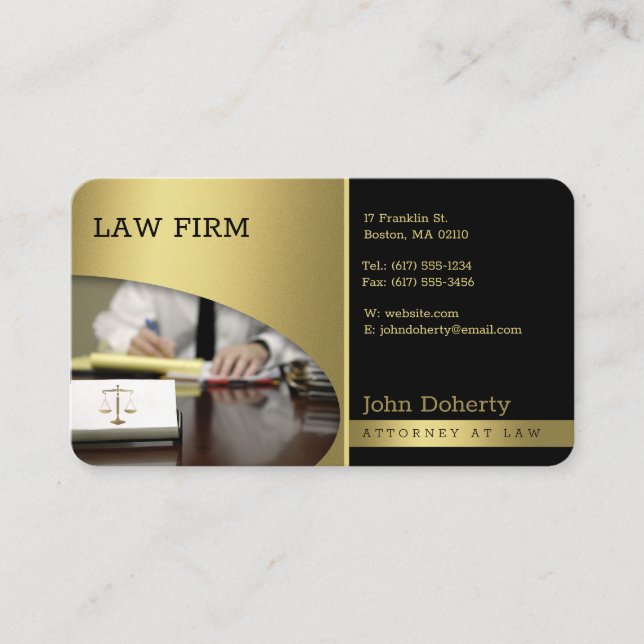 Advocate Law Office | Attorney At Law Golden Business Card (Front)