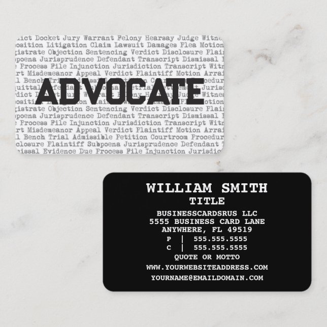 Advocate Legal Words Business Card (Front/Back)