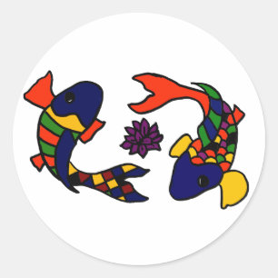 AE- Colourful Koi Fish Art Cartoon Classic Round Sticker