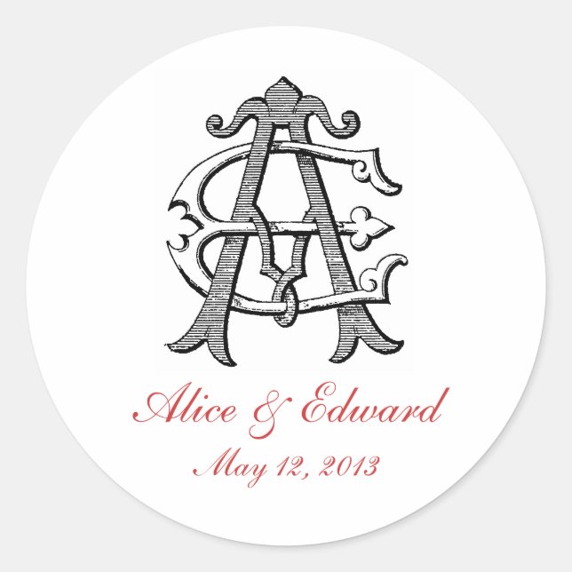 AE Vintage Monogram Wedding Sticker (Front)