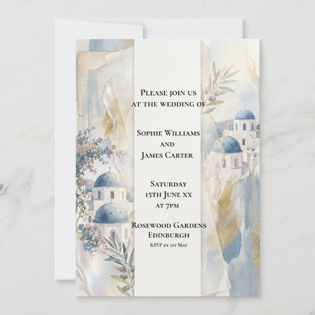 Aegean Blue Santorini Wedding Invitation (Front)