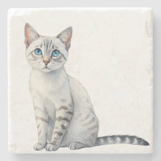 Aegean cat with striking blue eyes stone coaster