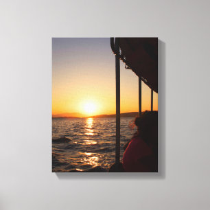 Aegean lifestyle on boat at sunset in summer canvas print