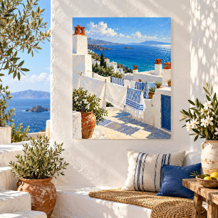 Aegean Rooftop Laundry Art Print