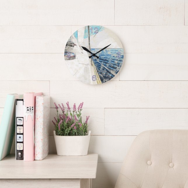 Aegean Sail Vessel Sketch Round Clock – Nautical  (Reading Room)