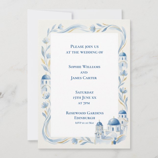 Aegean Santorini Border Wedding Invitation (Front)