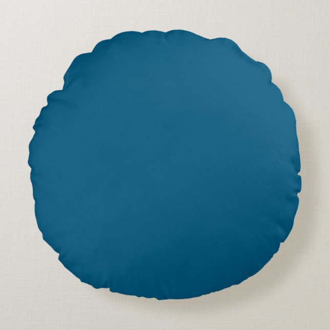 Aegean Sea Blue Solid Colour Print Round Cushion (Front)