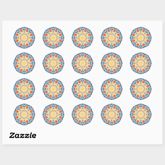 Aegean Summer Oranges And Lemons Dot Mandala Classic Round Sticker (Sheet)
